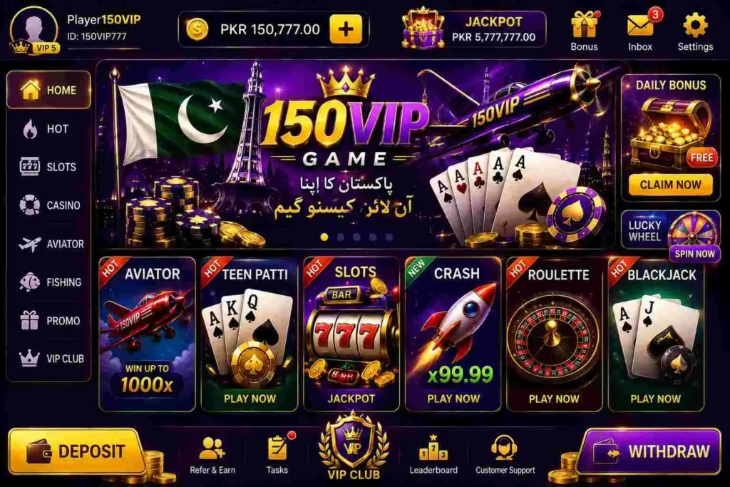150Vip Game home interface Teen Patti real money earning app Pakistan