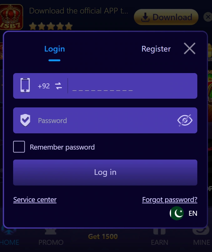 ISB7 Game registration form with mobile number verification and referral code input fields