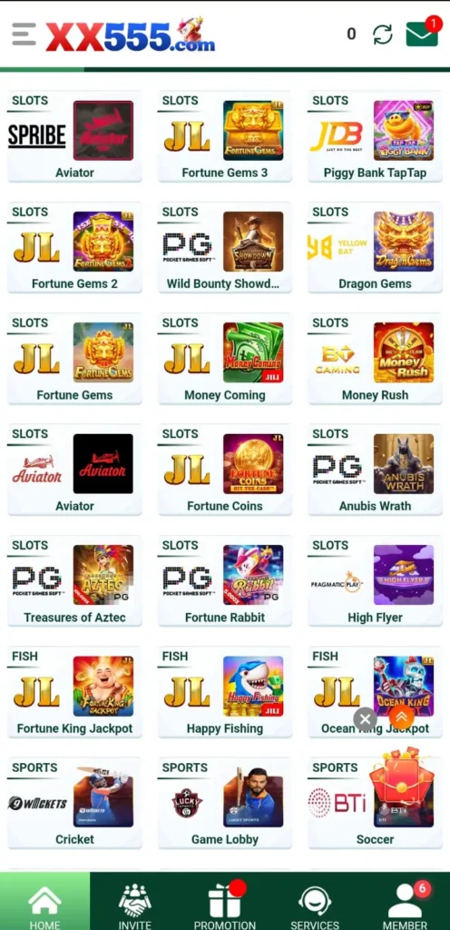 XX555 Game home screen showing Teen Patti real money tables and JazzCash withdrawal options for Pakistani players