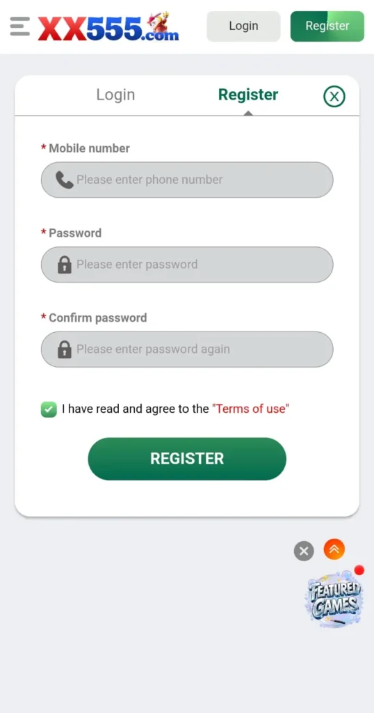 XX555 Game APK download interface with signup bonus banner and daily rewards calendar for 2026