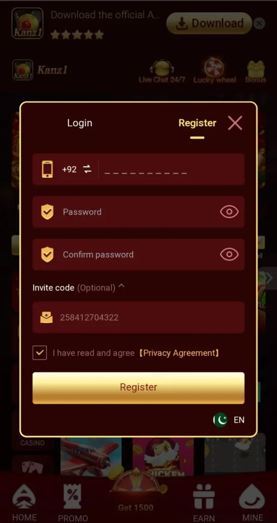 How to Register and Login in KANZ 1 Game APK - Step by Step 2026
