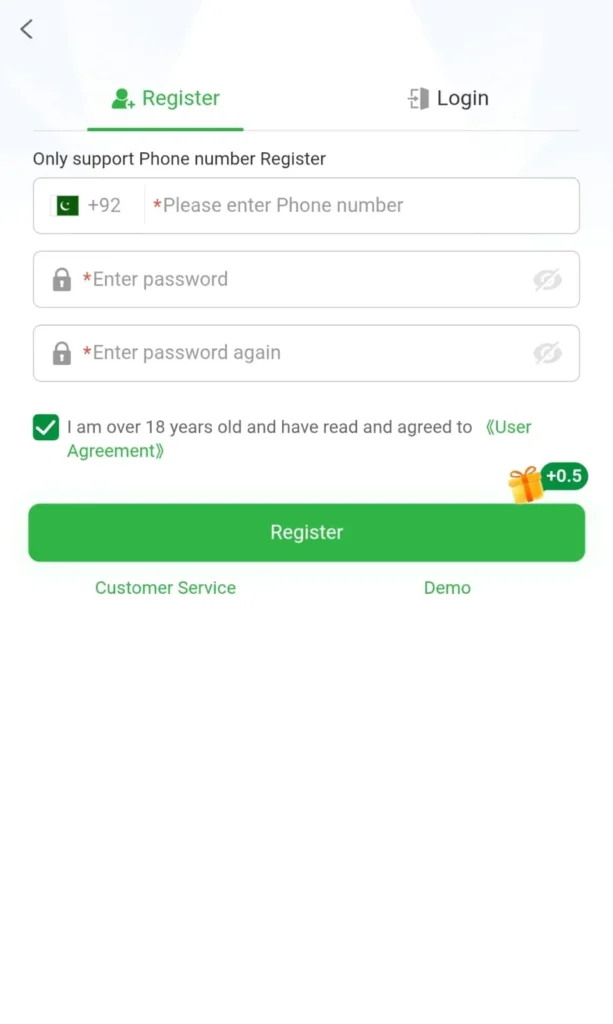 Me 5 Game Pakistan 2026 login screen with instant download link for Android users and new earning app sign-up